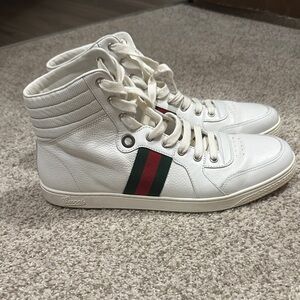 Gucci Men’s Sz 11.5 Shoes - White Leather High-Tops w/ Red & Green Size 11 1/2